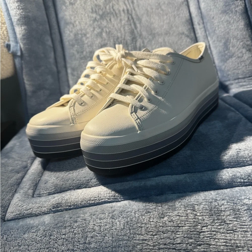 Keds Platform Sneakers in Cream with Black and Gray Trim